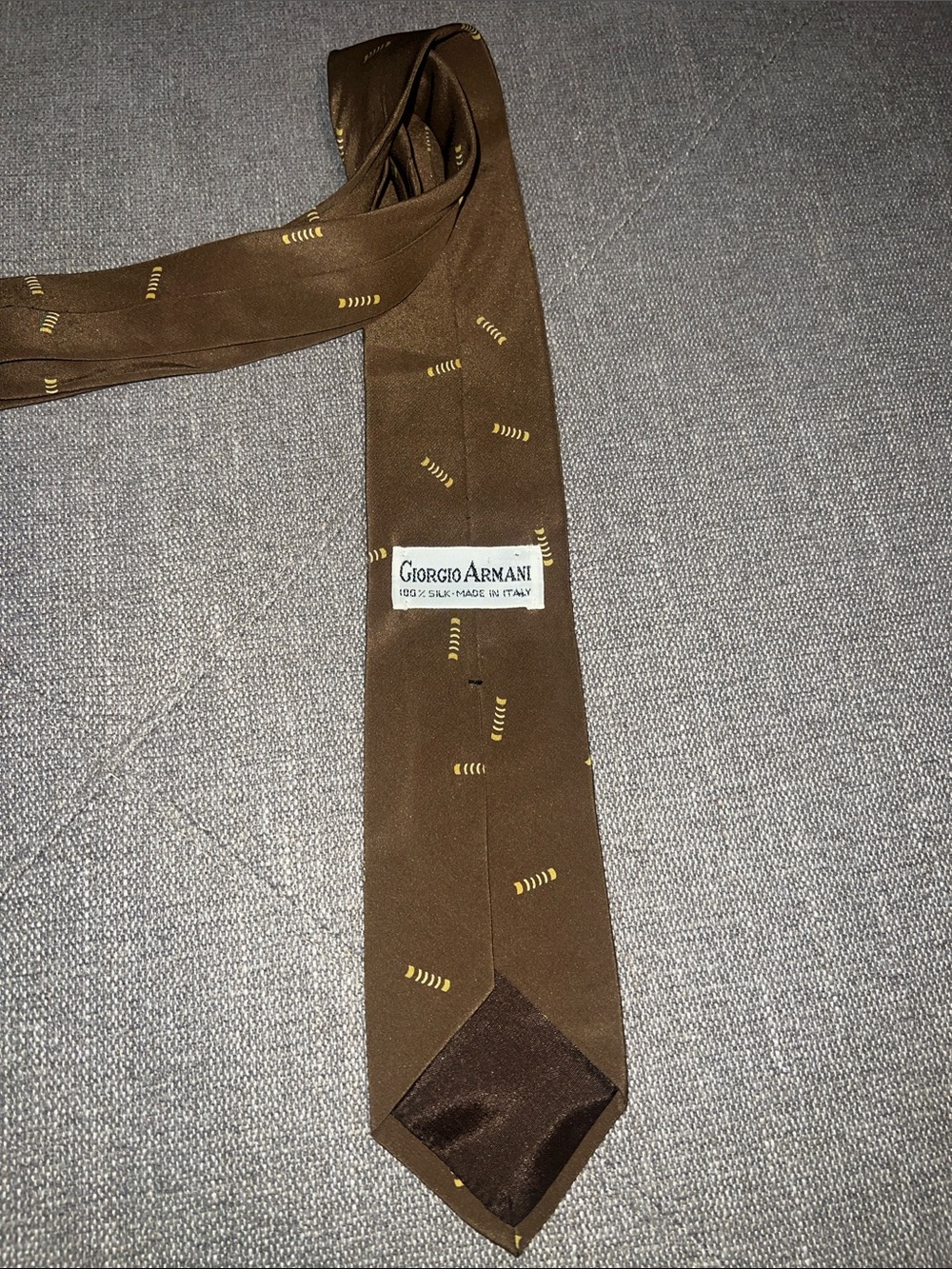 Vintage Giorgio Armani Brown Silk Tie with Yellow Accent Dashes